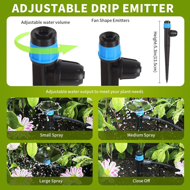 Hakioi Drip Emitters for 1/4" Drip Irrigation Tubing 25 pcs Adjustable 360 Degree Fan Shape Water Flow Irrigation Drippers with Lock Barbed Irrigation Drip Heads Drip Spray Emitters for Flower Plants Garden - Image 3